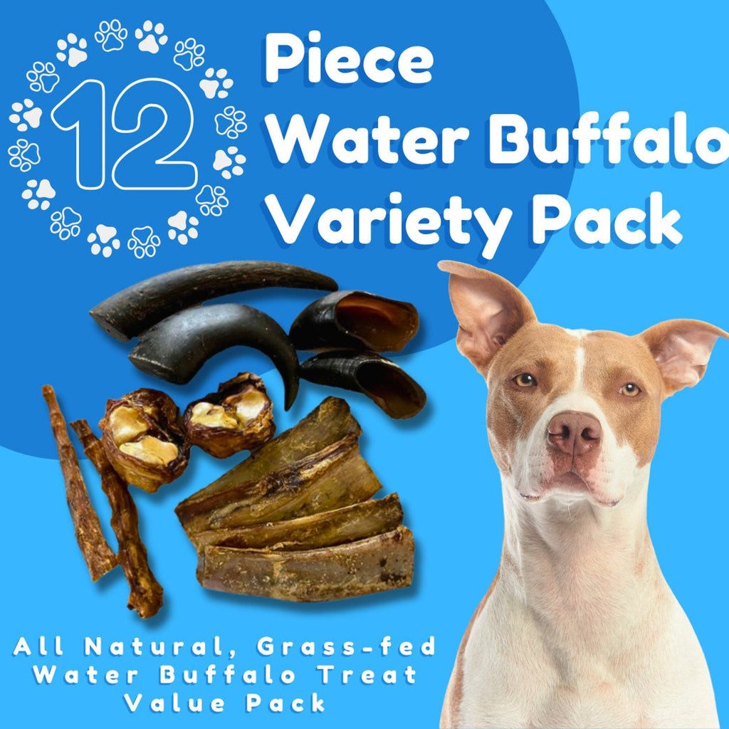 All-Natural Water Buffalo Dog Treat Pack – 12-Piece Grass-Fed. Hormone-Free Chews | Horns. Kneecaps. Rib Bones. Tails & Hooves